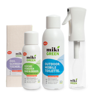 mikiGREEN Camping Starterset 4-teilig (Toilettenreiniger, Küchenreiniger, Schwammtücher & Sprühflasche) - Sets von Miki Green